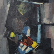 גרשון דוידוביץ - 'סירה כחולה ברציף אדום' - ציור ישן, שמן על בד, חתום בראשי תיבות