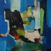 גרשון דוידוביץ - 'מעיל שחור בחדר כחול' - ציור ישן, שמן על בד, חתום