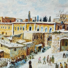 'בתים בצפת' - ציור ישן, שמן על בד, חתום
