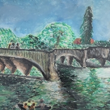 'הגשר בקורבוואה' - ציור ישן, על פי וינסנט ואן גוך (1853–1890), גירי פנדה על נייר