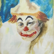 'ליצן' - גואש ואקוורל על נייר, חתום ומתוארך 1988