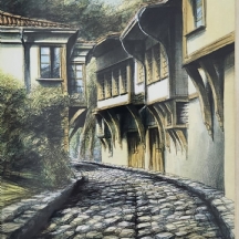 'העיר העתיקה של פלובדיב' - ליטוגרפיה, חתומה בטוש ומתוארכת 1996
