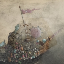 רפי קייזר (Raffi Kaiser) - 'ספינת אוצרות על שרטון' - ליטוגרפיה ישנה ויפה, חתומה
