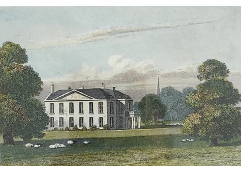 'Cokethorpe Park, Oxfordshire' תצריב אנגלי עתיק משנת 1818, צבוע ביד