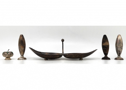 לוט של 5 חפצים ישנים עשויים כסף, חתומים, משקל כולל: 385 גרם סה"כ