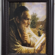 'יהודי לומד תורה ליד חלון' - הדפס על בד (הדפסת ג'יקלה), לא חתום
