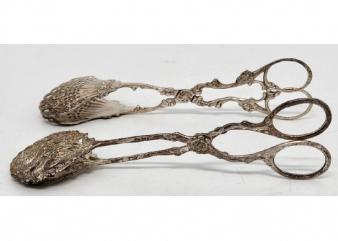 לוט של 2 כלי הגשה וכיבוד ישנים עשויים כסף '800', חתומים, משקל כולל: 102 גרם סה"כ