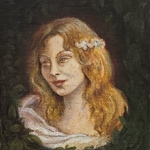 ורדה גינזבורג - 'פורטרט אישה מוקפת עלוות עלים' - ציור ישן, שמן על בד צרפתי, חתום