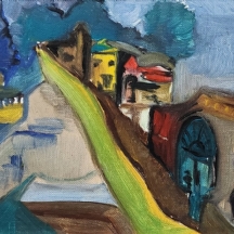 'כביש ירוק ביפו העתיקה' - ציור ישן, שמן על בד צרפתי, חתום בחתימת אמן לא קריאה (ו