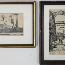 יוסף ארוך - לוט של שני הדפסים על פי חיתוכי עץ או לינולאום, שנות ה-60