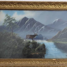 'איל על שפת אגם' - ציור אירופאי עתיק מתחילת המאה העשרים, גואש על נייר, חתום