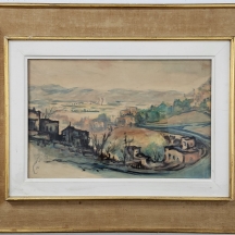 דוד ויטמן - 'מורדות ראש פינה' - ציור ישן, אקוורל על נייר, חתום ומתוארך: 1952