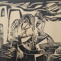 'בת פרעה ומשה בתיבה' - הדפס ישן על פי חיתוך עץ או לינולאום, לא חתום