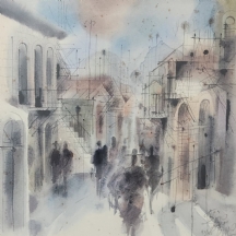 שמואל כץ (Shmuel Katz) - 'דמויות בצפת' - ליטוגרפיה ישנה, חתומה בעיפרון וממוספרת