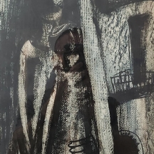 שכוי , שלום (קוקו) - 'חיבוק באפלה' - ציור ישן, טכניקה מעורבת על נייר, חתום