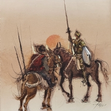 'דון קישוט וסנשו פנשו' - ציור ישן, שמן על בד, חתום