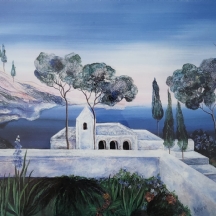 אדריאנה דה מאיו - 'נוף יווני' - ליטוגרפיה ישנה ויפה, חתומה בעיפרון וממוספרת