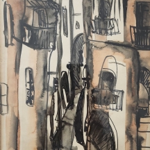 שכוי , שלום (קוקו) - 'דמות בצפת' - ציור ישן, אקוורל על נייר, חתום