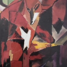 'שועלים אדומים' - ציור ישן, טכניקה מעורבת על בד, חתום מרים