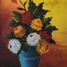 'פרחים בכד וערביים' - שמן על בד