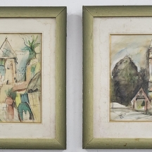 לוט של 2 תמונות ישנות - אקוורל על נייר