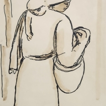 דוד הנדלר (David Hendler) - 'אם וביתה', טוש ואקוורל על נייר