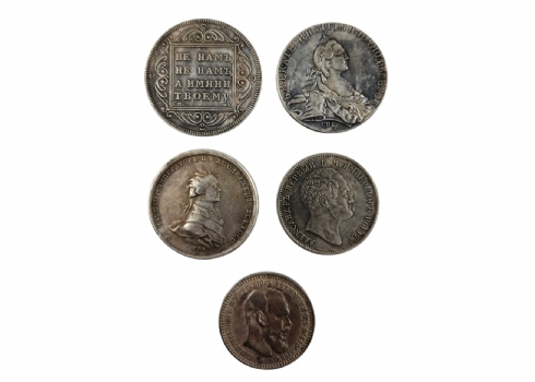 לוט של 5 מטבעות עשויים כסף, משקל 111.71 ג"ר