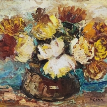 שמואל לם (Shmuel Lam) - 'פרחים בכד' - ציור ישן, שמן על לוח, חתום