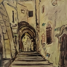 'יפו העתיקה' - ציור רוסי ישן, אקוורל על נייר, חתום: 'Lena Belenkaja' ומתוארך