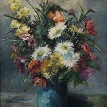 הדי קון (Heddy Kun) - 'פרחים בכד תכול' - ציור גדול, שמן על בד, חתום