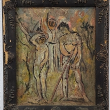 'אדם וחוה' - ציור ישן, שמן על בד, חתום