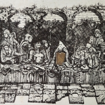 'הסעודה האחרונה עם לוחות הברית' - ליטוגרפיה ישנה, חתומה בעיפרון וממוספרת (שחוק)