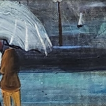 שלמה אלטר (Shlomo Alter) - 'מטריות לבנות' - ציור ישן, שמן על בד צרפתי, חתום