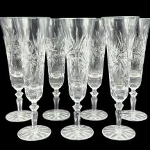 סט של 7 גביעי קריסטל ישנים מלוטשים בעבודת יד