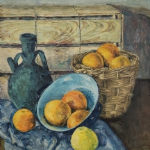 מרטין הרץ (1893-1972) - 'טבע דומם עם כד חימר ופירות בסל נצרים'