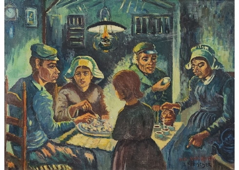 ציור ישן על פי 'אוכלי הבולבוסים' של הצייר ההולנדי וינסנט ואן גוך