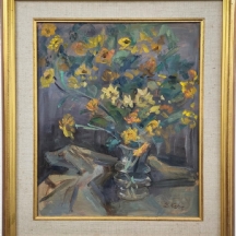 ליאו קאהן (1894-1983, Leo Kahn) - 'זר פרחים צהובים וכתומים באגרטל'