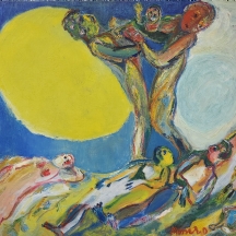 דוד מסר - 'שמש צהובה ועץ הדעת' - ציור ישן ויפה, שמן על הבד, חתום ומתוארך: 1961