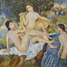 'מתרחצות' - ציור ישן, שמן על בד