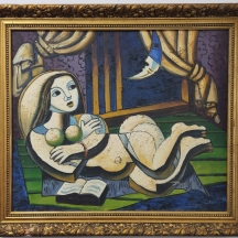 'אישה משתזפת לאור ירח' - שמן על בד, חתום