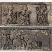 זוג לוחות עץ אפריקאים דקורטיביים ישנים, מגולפים בעבודת יד אמן, חתומים: Wakamba