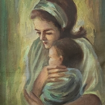'חיבוק של אם' - ציור ישן, שמן על בד, חתום: Mank