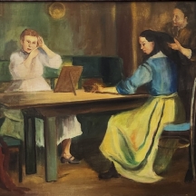 'שתי נשים מסתרקות' - ציור ישן, שמן על בד, חתום: Z. Balazs