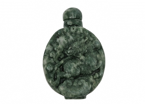 בקבוק הרחה (Snuff Bottle) סיני ישן ויפה, עשוי אבן סרפנטיין (Serpentine) טבעית