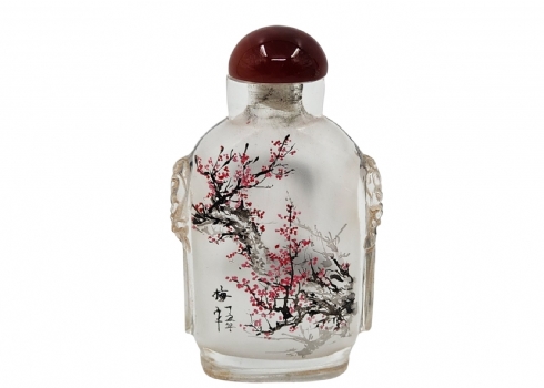 בקבוק הרחה (Snuff Bottle) סיני עשוי זכוכית, מעוטר מצידו הפנימי