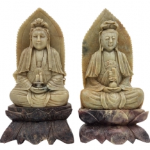 זוג פסלים סינים ישנים ויפים, עשויים אבן סבון (soapstone) של גואנין (Guanyin)