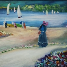 שלמה אלטר (Shlomo Alter) - 'סירות מפרש לבנות על אגם' - ציור יפה במיוחד