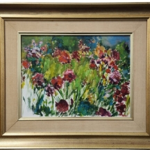 טובה רוזן צבי - 'פרחים אדומים בשדה' - שמן על בד, חתום בגב הציור