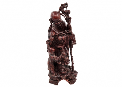 למביני דבר פסל עץ סיני איכותי, מגולף בעבודת יד בדמות חכם סיני