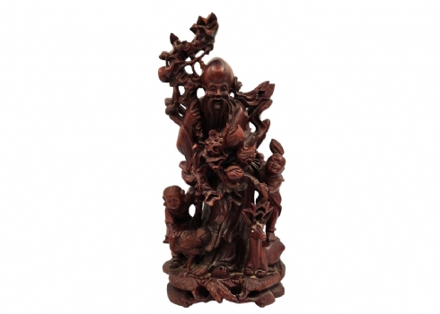למביני דבר פסל עץ סיני איכותי, מגולף בעבודת יד בדמות חכם סיני